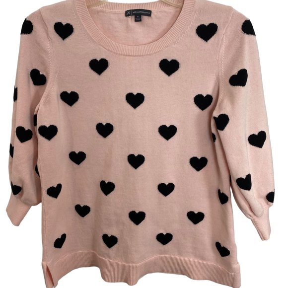 Women's Adrianna Papell Pinkish Peach Sweater with Black Hearts - Picture 13 of 16